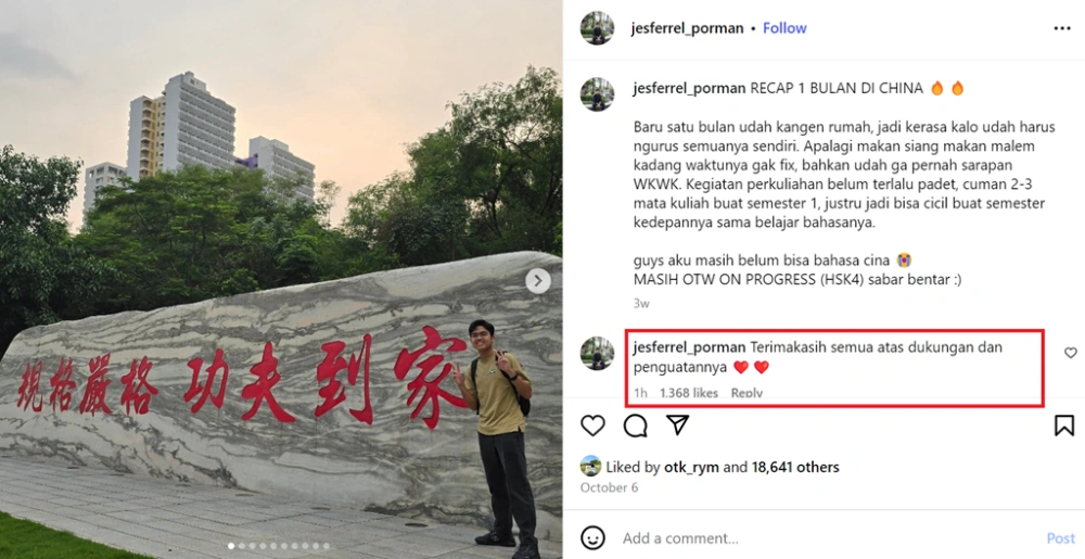 Jesferrel berterima kasih atas dukungan yang diberikan netizen untuknya. [Instagram]